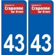 43 Craponne sur Arzon logo autocollant plaque immatriculation ville