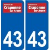 43 Craponne sur Arzon logo autocollant plaque immatriculation ville