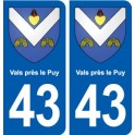 43 Vals près le Puy blason autocollant plaque immatriculation ville