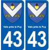 43 Vals près le Puy blason autocollant plaque immatriculation ville