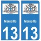 13 Marseille ville autocollant plaque