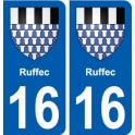 16 Ruffec blason ville autocollant plaque sticker