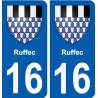 16 Ruffec blason ville autocollant plaque sticker