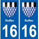 16 Ruffec blason ville autocollant plaque sticker