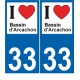 33 Bassin d'Arcachon i love blason autocollant plaque stickers ville