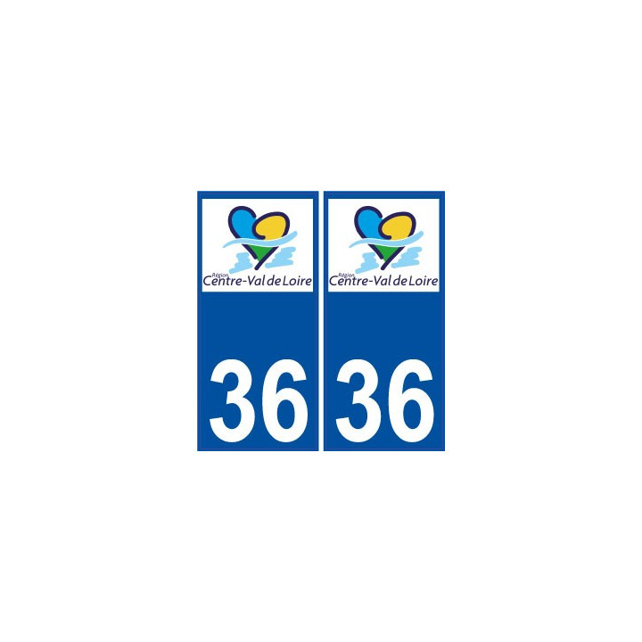36 Indre autocollant plaque immatriculation sticker nouveau logo région Centre Val de Loire