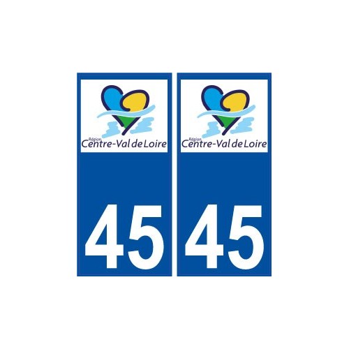 45 Loiret autocollant plaque immatriculation Centre Val de Loire sticker nouveau logo