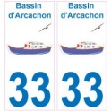 33 Bassin d'Arcachon logo bateau sticker autocollant plaque fond blanc