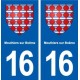 16 Mouthiers en Boëme escudo de armas de la ciudad de etiqueta, placa de la etiqueta engomada