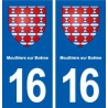 16 Mouthiers en Boëme escudo de armas de la ciudad de etiqueta, placa de la etiqueta engomada