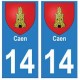 14 Caen ville autocollant plaque