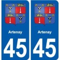 45 Artenay blason ville autocollant plaque stickers