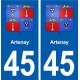 45 Artenay blason ville autocollant plaque stickers