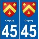 45  Cepoy blason ville autocollant plaque stickers