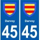 45  Darvoy blason ville autocollant plaque stickers