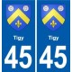 45 Tigy blason ville autocollant plaque stickers