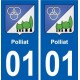 01 Polliat blason ville autocollant plaque sticker