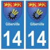 14 Giberville ville autocollant plaque