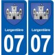 07 Largentière blason ville autocollant plaque stickers