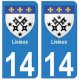 14 Lisieux ville autocollant plaque