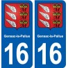 16 Gensac-la-Pallue blason ville autocollant plaque sticker