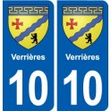 10 Verrières blason ville autocollant plaque stickers