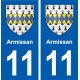 11 Armissan escudo de armas de la ciudad de etiqueta, placa de la etiqueta engomada