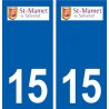 15 de Saint-Mamet-la-Salvetat logotipo de la ciudad de etiqueta, placa de la etiqueta engomada