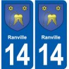 14 Ranville blason ville autocollant plaque sticker