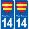 14 Thury-Harcourt blason ville autocollant plaque sticker