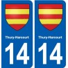 14 Thury-Harcourt blason ville autocollant plaque sticker