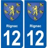 12 Rignac blason ville autocollant plaque sticker