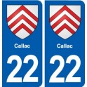 22 Callac blason ville autocollant plaque sticker