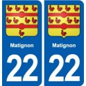 22 Matignon blason ville autocollant plaque sticker
