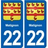 22 Matignon blason ville autocollant plaque sticker