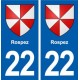 22 Rospez blason ville autocollant plaque sticker