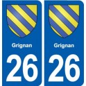 26 de Grignan escudo de armas de la etiqueta engomada de la placa de pegatinas de la ciudad