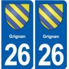 26 Grignan blason autocollant plaque stickers ville