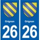 26 Grignan blason autocollant plaque stickers ville