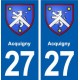 27 Acquigny blason autocollant plaque stickers ville