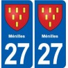 27 Ménilles blason autocollant plaque stickers ville