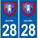 28 Janville blason autocollant plaque stickers ville