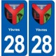 28 Yèvres blason autocollant plaque stickers ville