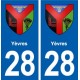 28 Yèvres blason autocollant plaque stickers ville