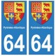 64 Pyrénées Atlantiques autocollant plaque blason armoiries stickers département