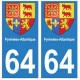 64 Pirineos Atlánticos, etiqueta engomada de la placa de escudo de armas el escudo de armas de pegatinas departamento