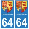 64 Pirenei Atlantici adesivo piastra stemma coat of arms adesivi dipartimento