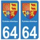 64 Pyrénées Atlantiques autocollant plaque blason armoiries stickers département