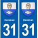 31 Caraman blason ville autocollant plaque stickers