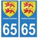 65 Hautes-pyrénées etiqueta engomada de la placa de escudo de armas el escudo de armas de pegatinas departamento